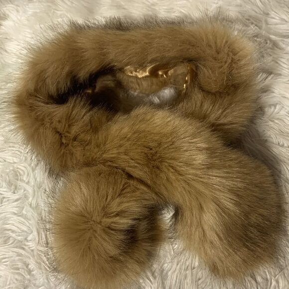 FAUX fur scarf stole collar black/tan satin lined one size - Picture 6 of 6
